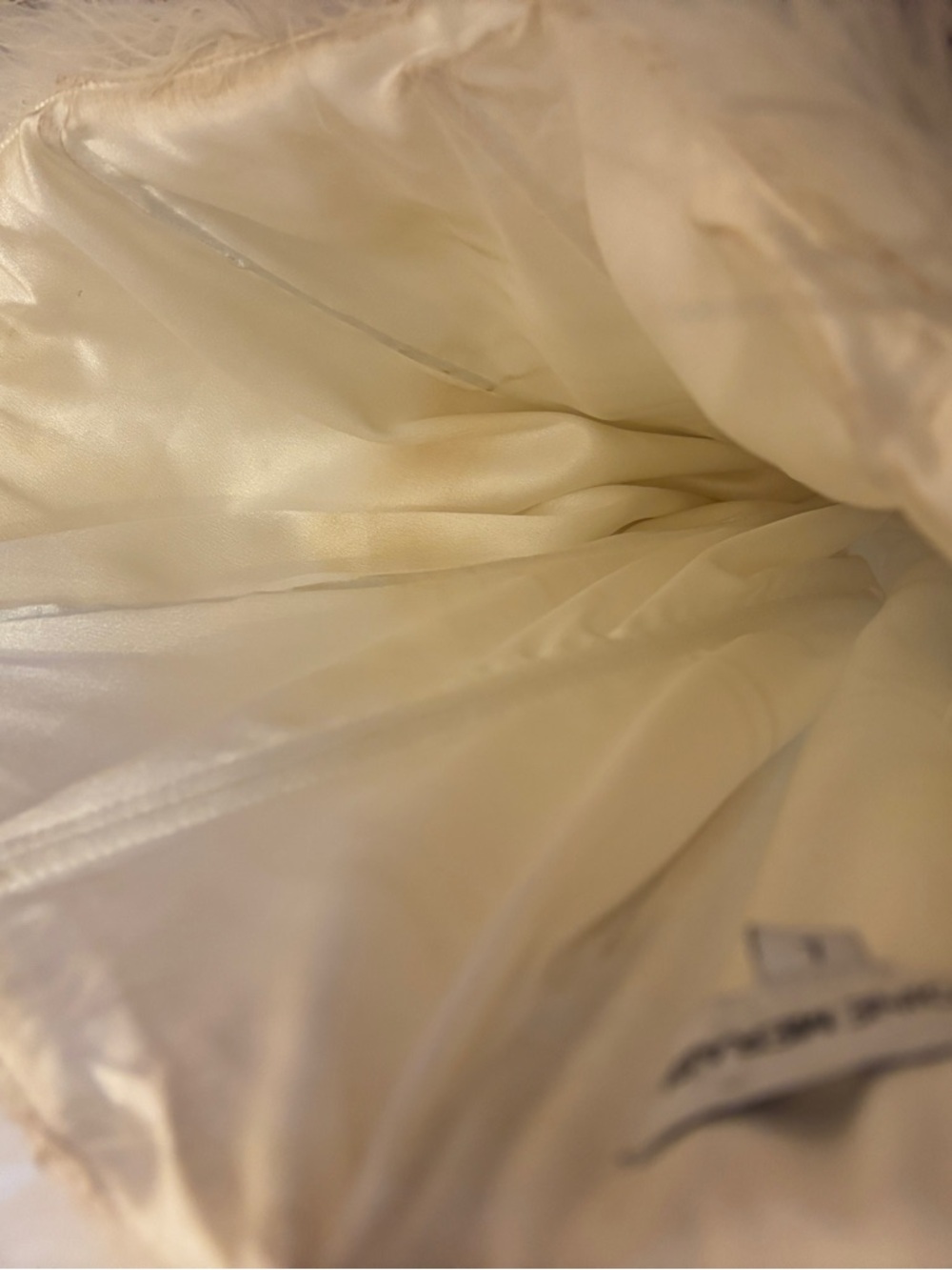 NADINE MERABI “Katie” Ivory Satin Evening Dress with feather trim - Picture 4 of 9